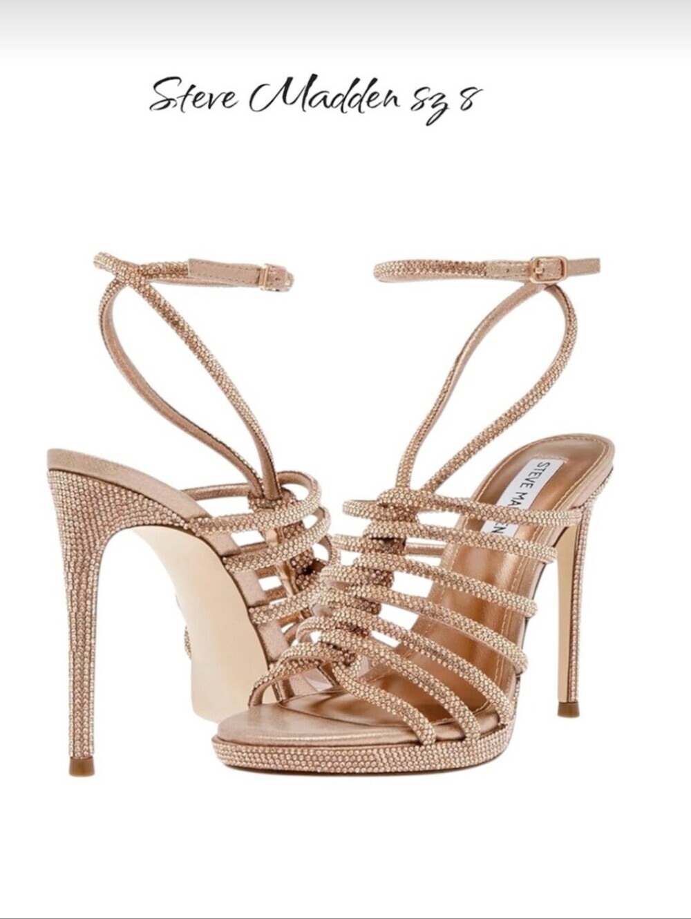 Steve Madden Givinn Rhinestone Strappy Stiletto Heeled Sandal Size 8 Gold